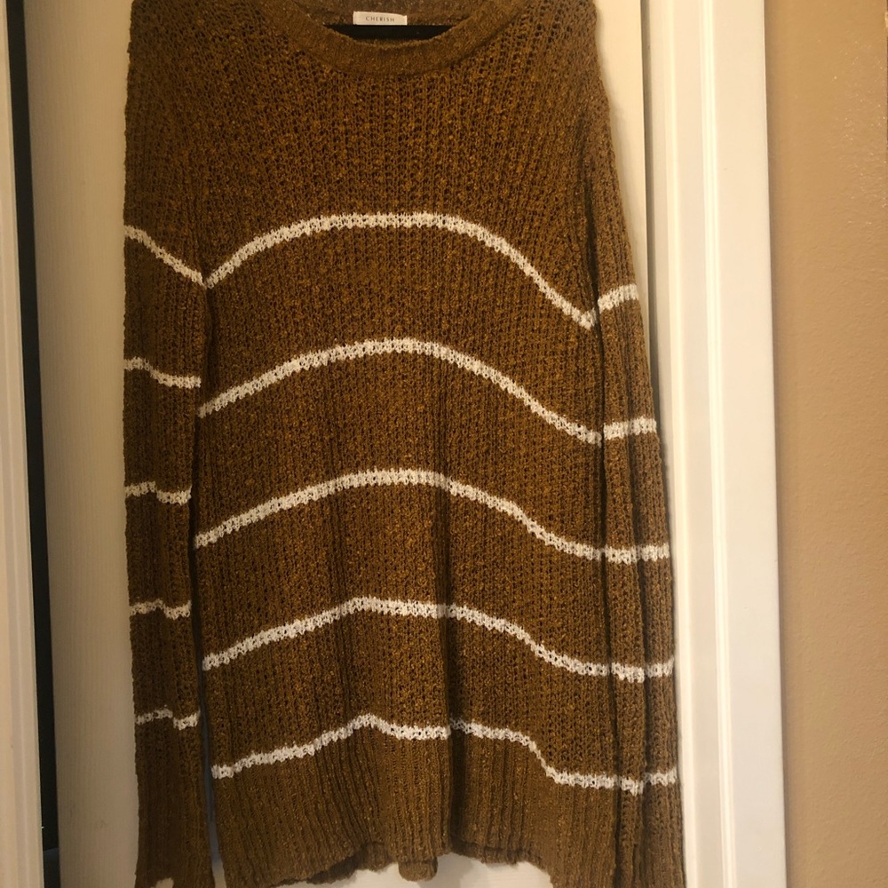 Cherish Brown Striped Long Sweater